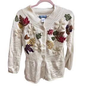 Classic Elements Fall Embroidered Floral Cardigan Size Large Cottagecore Vinatge